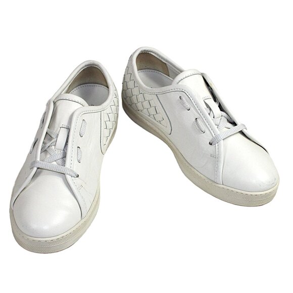 Bottega Veneta Intrecciato White Leather Low Profile Sneaker, Size 36.5 (US 6.5) - Picture 6 of 13